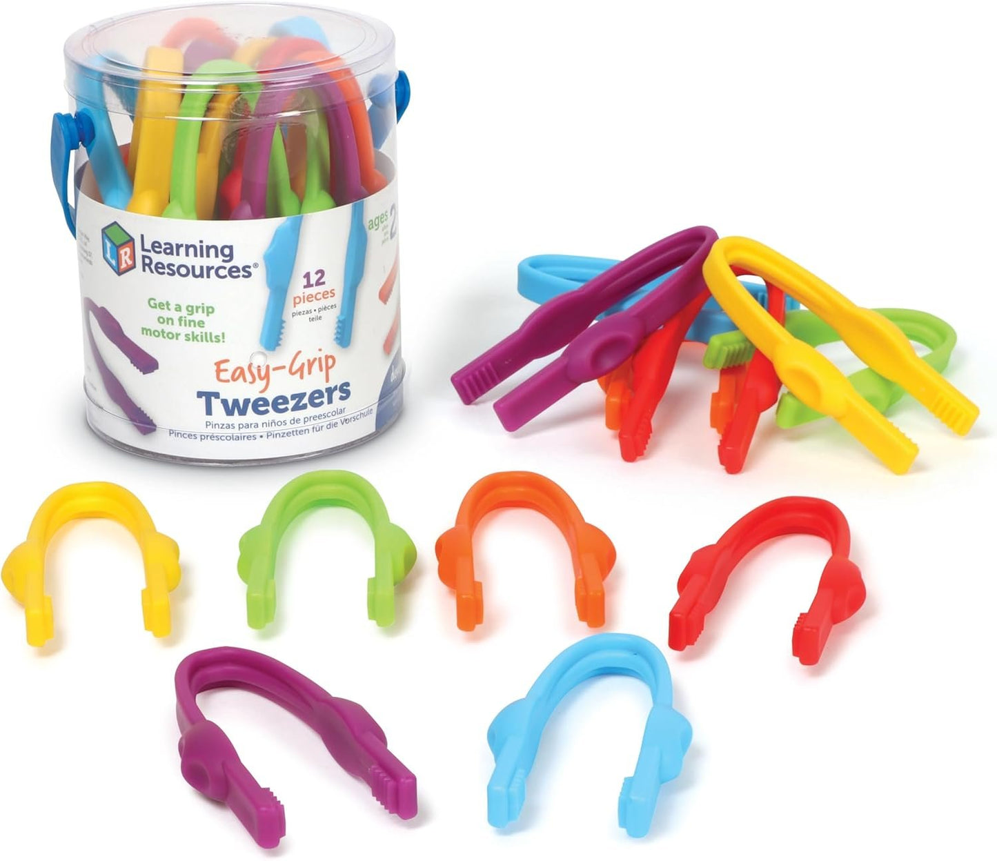 Learning Resources Easy-Grip Tweezers, 12 Pieces, Ages 2+, Preschool Learning Activities, Teacher Supplies for Classroom, Montessori Toys