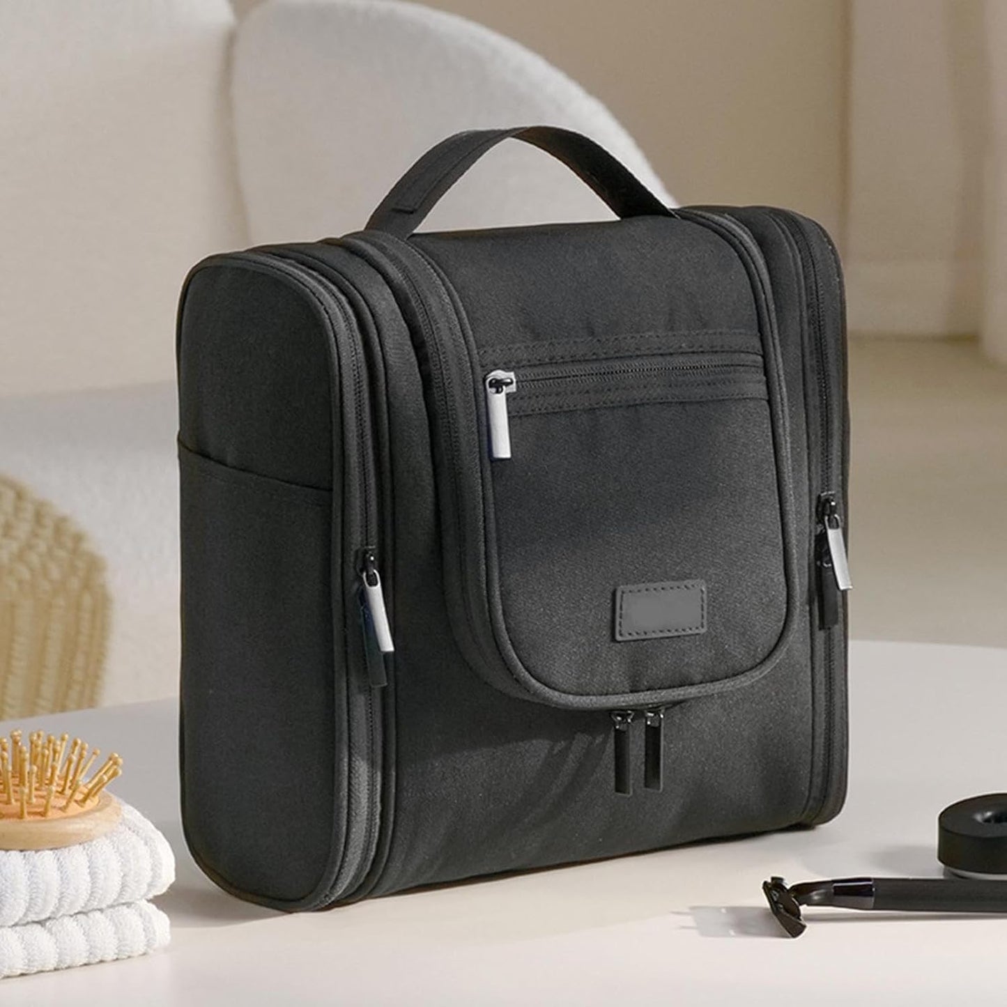 Toiletry Travel Bag, Waterproof Makeup Organizer, Spacious Cosmetic Case, Unisex Travel Pouch, Multi Compartment Storage, Portable Hygiene Kit, Sturdy Polyester Design, 9.45 Inches