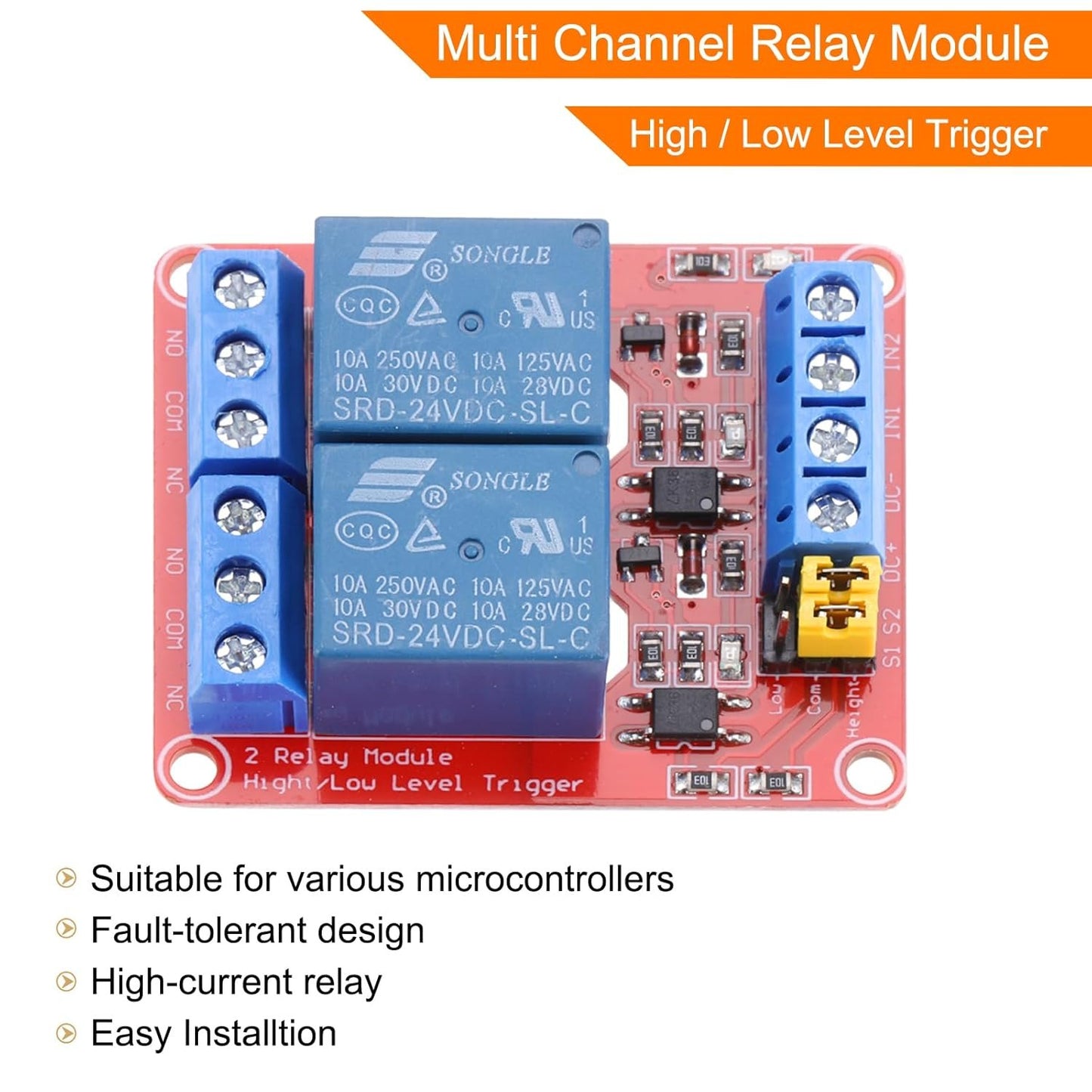 MECCANIXITY 2 Pcs DC 24V 2 Channel Relay Module High or Low Level Trigger for Electronics Industrial Home Automation