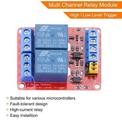 MECCANIXITY 2 Pcs DC 24V 2 Channel Relay Module High or Low Level Trigger for Electronics Industrial Home Automation