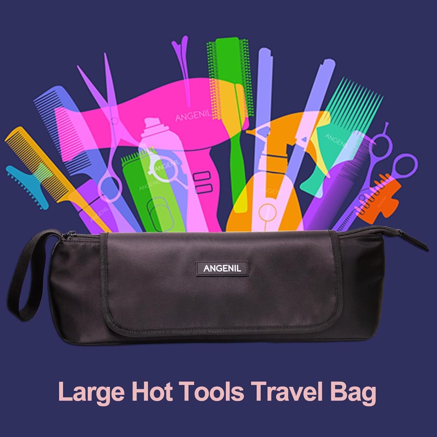 ANGENIL Large Curling Iron Bag, Heat Mat for Hair Tools Travel Bag 2 in 1 with Heat Mat for Hair Curler, Hair Straightener Brush and Hot Air Brushes, Hot Tool Bag Accessories Organizer for Women