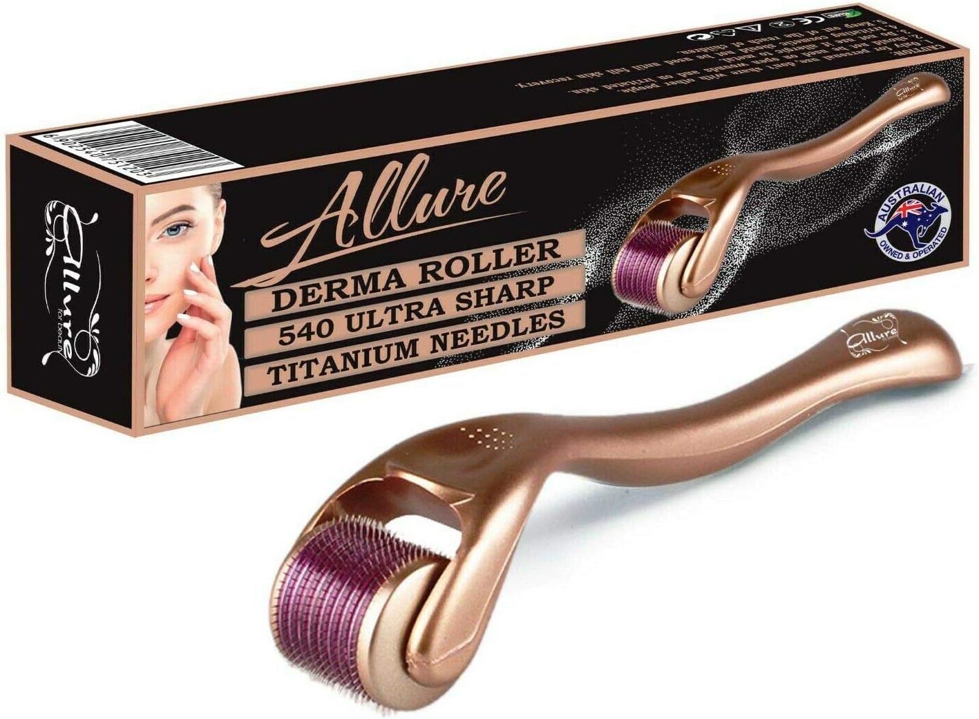 Allure Derma Roller 1.0mm 540 Titanium Needles Advance Anti Aging Skin Care Treatment