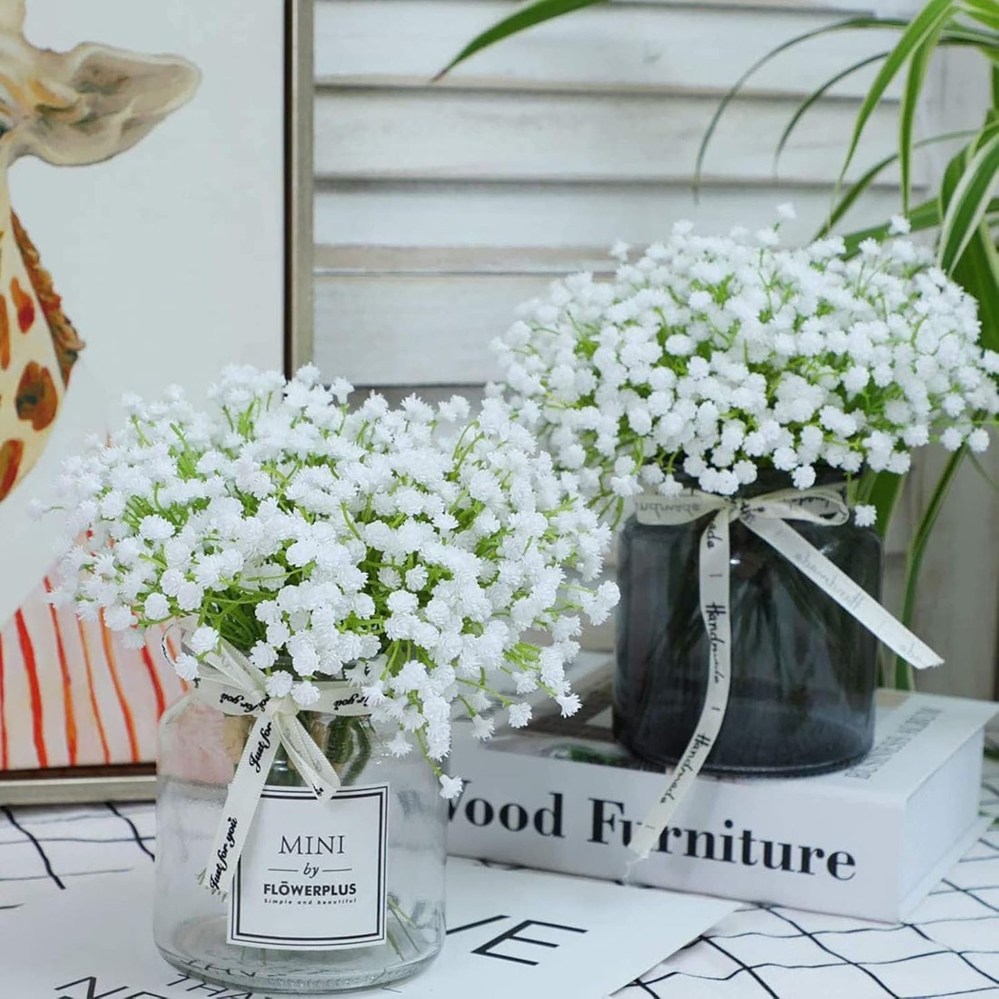 N&T NIETING Babys Breath Artificial Flowers Bulk White, 24Pcs Fake Gypsophila Bouquet Flowers Real Touch Faux Babies Breath for Wedding Centerpieces, Party Decor, Home Floral Arrangements, White
