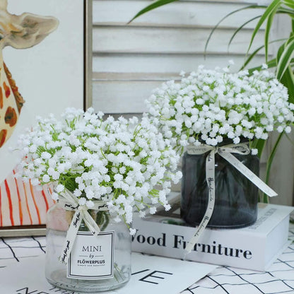 N&T NIETING Babys Breath Artificial Flowers Bulk White, 24Pcs Fake Gypsophila Bouquet Flowers Real Touch Faux Babies Breath for Wedding Centerpieces, Party Decor, Home Floral Arrangements, White