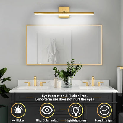 BrkNit 24 Inch LED Bathroom Vanity Light (3000K/4000K/6000K, Dimmable), Brass Modern Bathroom Light Fixture Over Mirror, Vanity Light Bar for Bathroom with Angle Adjustable