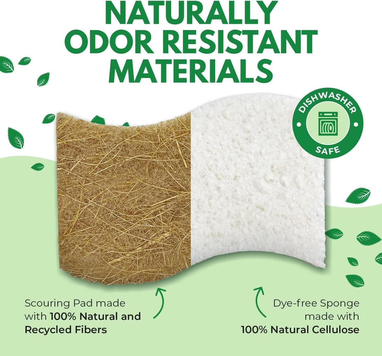 AIRNEX 6 Pack Biodegradable Natural Kitchen Sponges - Eco Friendly Cellulose and Coconut Husk - Non Scratch, Odourless, Dual Sided, Multipurpose, Sponges for Dishes with Dish Scrubber