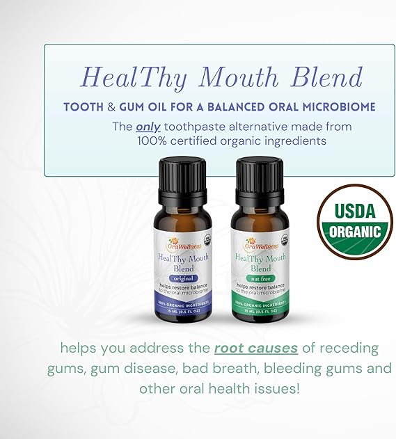 Healthy Mouth Blend Organic Tooth Oil, Fluoride Free Made in The USA Toothpaste & Mouthwash Alternative Tooth, Natural Rinse for Healthy Teeth & Gums for Women, Men and Kids, Pack of 1