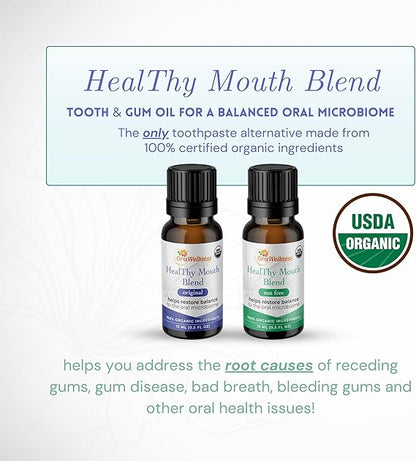 Healthy Mouth Blend Organic Tooth Oil, Fluoride Free Made in The USA Toothpaste & Mouthwash Alternative Tooth, Natural Rinse for Healthy Teeth & Gums for Women, Men and Kids, Pack of 1