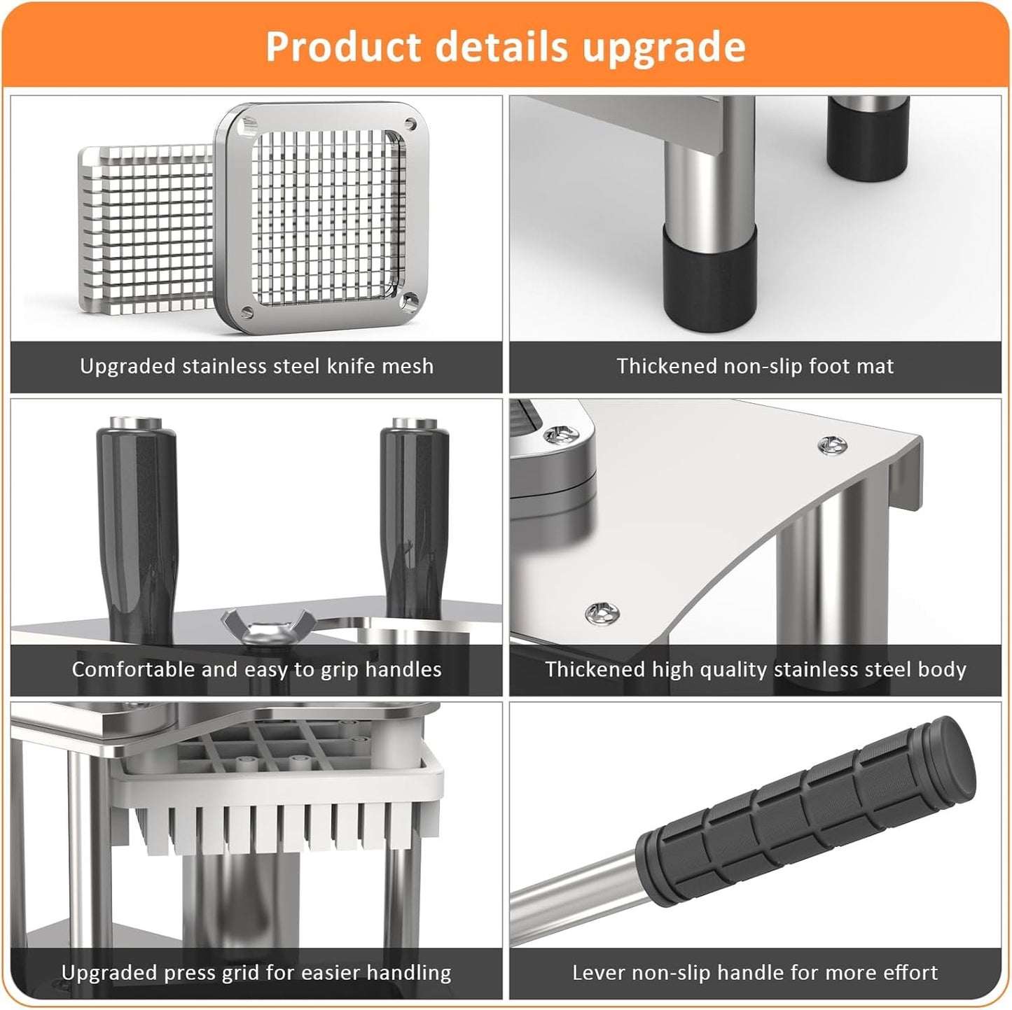 Commercial French Fry Cutter,Stainless Steel French Fries Machine,Heavy Cutter Vegetable Chopper,with 3 Replacement (1/2 Inch, 3/8 Inch and 1/4 Inch Blades),for Restaurants and Home,for Potato,Onion