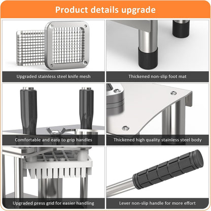 Commercial French Fry Cutter,Stainless Steel French Fries Machine,Heavy Cutter Vegetable Chopper,with 3 Replacement (1/2 Inch, 3/8 Inch and 1/4 Inch Blades),for Restaurants and Home,for Potato,Onion