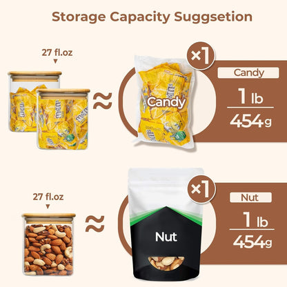 ComSaf Glass Food Storage Jars Set of 6, 27oz/800ml Clear Containers with Airtight Bamboo Lid, Pantry Organization Jar, Spice, Blooming Tea, Coffee and Sugar Container, Canister for Kitchen Square