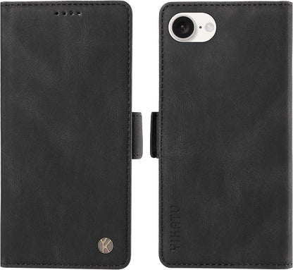 YBFJCE Case for iPhone 16e, PU Leather Shockproof Durable Phone Wallet Case Protective Flip Folio Cover, for iPhone 16e Case with Card Holder, Black