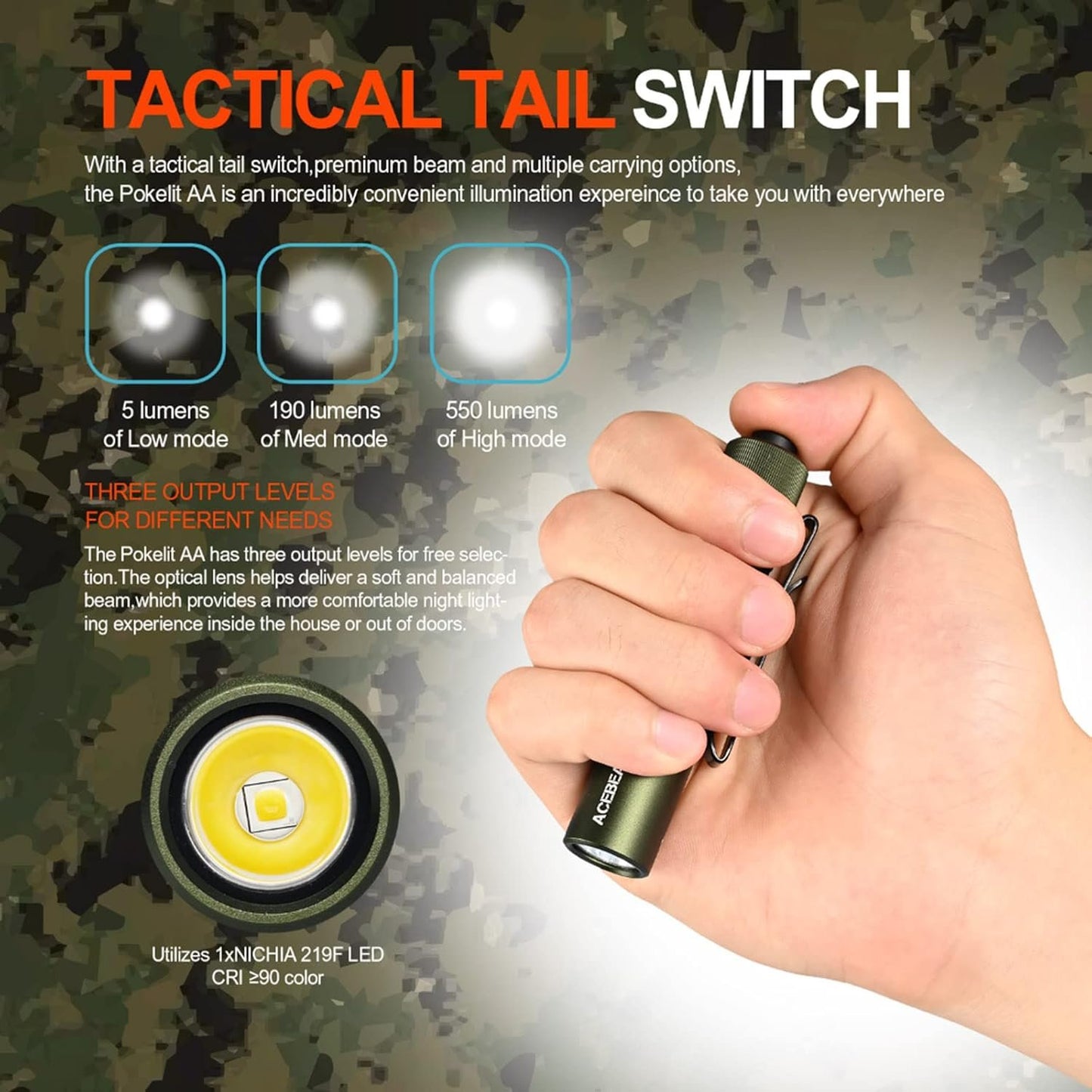 ACEBEAM Pokelit AA Rechargeable Mini Flashlight with Clip, 550 High Lumens Pocket EDC Flashlight, Super Bright Small Flashlight, 90+ High CRI Led Flashlight for Camping,Hiking,Everyday Use(Dark Green)