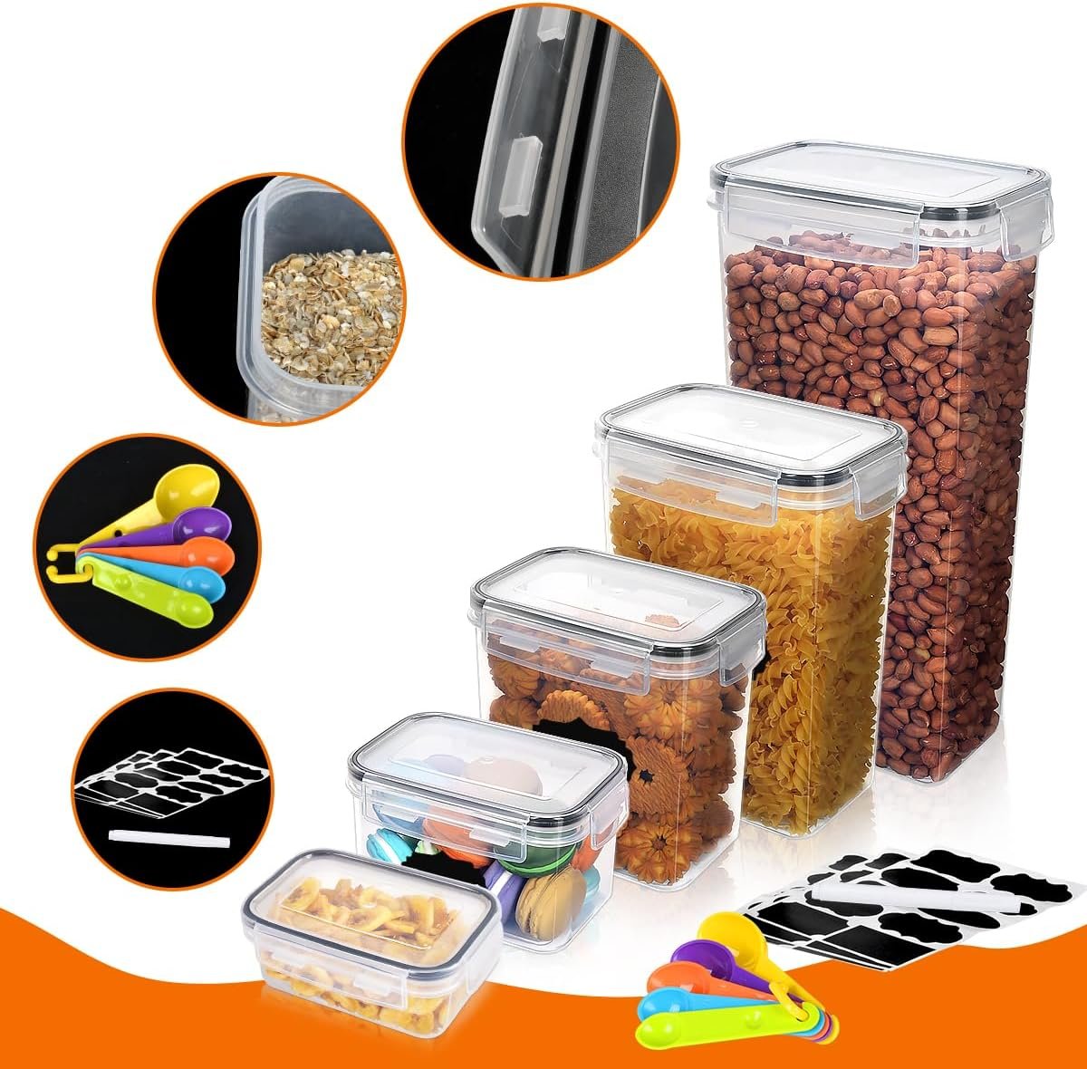 Anshine 30 Pack Airtight Food Storage Containers Set, BPA Free Pantry Storage Containers Kitchen & Cereal Organizer Containers for Food Storage - Labels & Marker