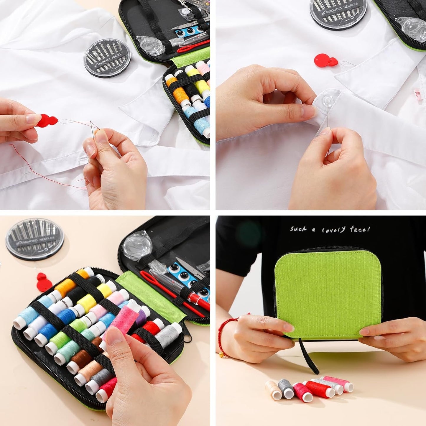 JUNING Sewing Kit with Case Portable Sewing Supplies for Home Traveler, Adults, Beginner, Emergency, Kids Contains Thread, Scissors, Needles,Measuring Tape