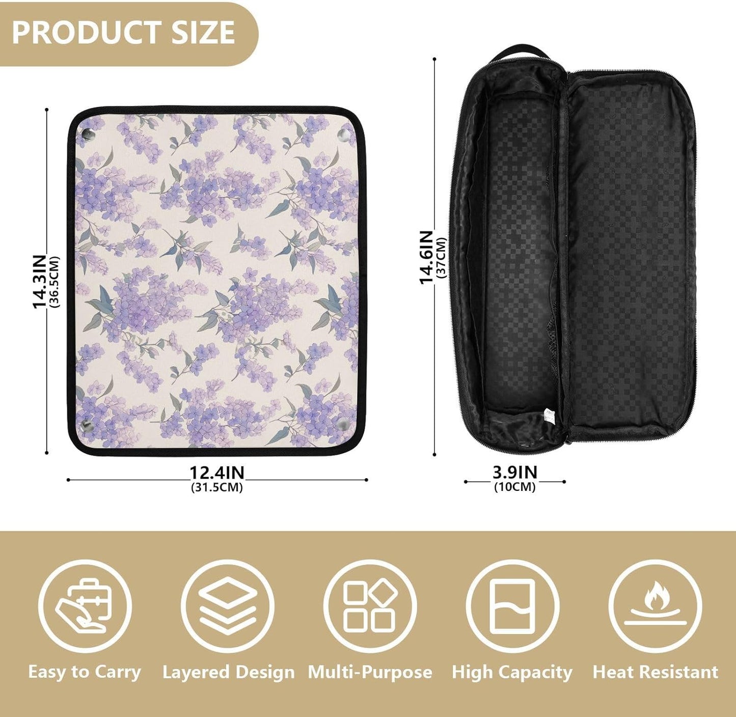 FRODOTGV Organizzatore 2 in 1 per strumenti per capelli viola chiaro con tappetino in ferro, organizer per piastre per capelli di grande capacità, organizer per strumenti caldi e accessori per la cura