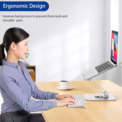 BESIGN LSX7 Laptop Stand with 360° Rotating Base, Ergonomic Adjustable Notebook Stand, Riser Holder Computer Stand Compatible with Air, Pro, Dell, HP, Lenovo More 10-15.6" Laptops (Silver)