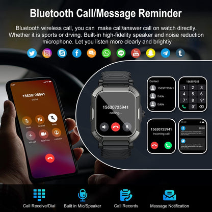 Waterproof Men's Fitness Watch Smartwatch: Bluetooth Calling and Hands-Free Response Military Smart Watch Tracker Heart Rate Monitor Pedometer Blood Pressure Calorie Sports for Android iOS