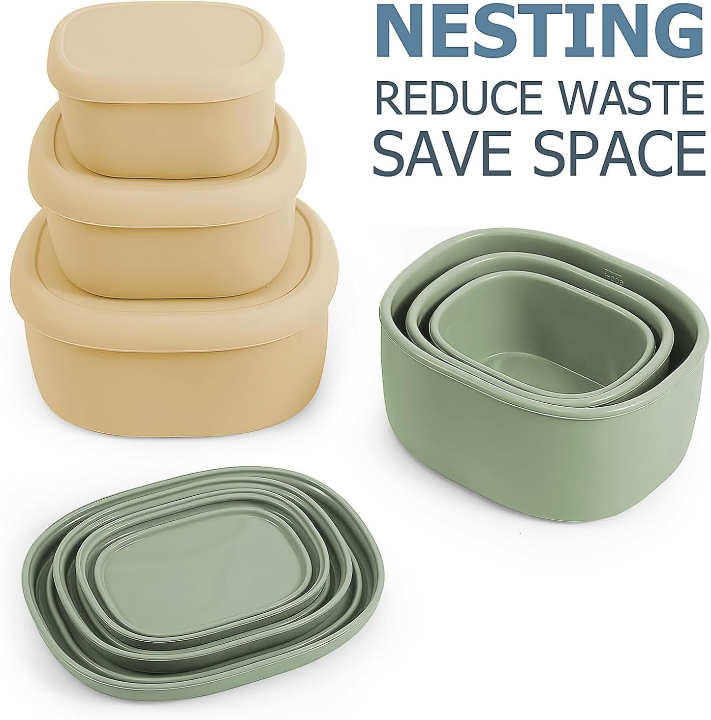 9 Pack Silicone Food Storage Containers,Nesting Silicone Food Containers with Airtight Lids,Reusable Bento Box Snack Lunch Containers for Camping, 3 Size(6.7oz, 10oz, 20oz)
