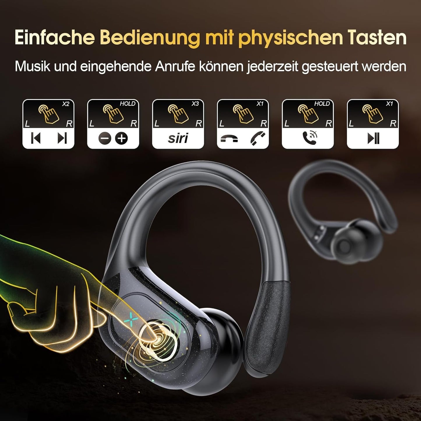 STECEi Wireless Earbuds 75hrs Bluetooth 5.4 Headphone Sport, Bluetooth Earbuds HiFi Stereo Over Ear Bud with Earhooks, ENC Noise Cancelling Mic, IP7 Waterproof Wireless Earphone for Workout/Running