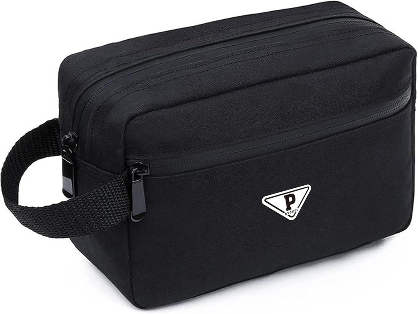 RVOKYE Small Travel Toiletry Bag for Men Women Personalized Initial Toiletry Bag Water-Resistant Mini Bathroom Bag Compact Hygiene Pouch for Travel or Gym (P, Black)