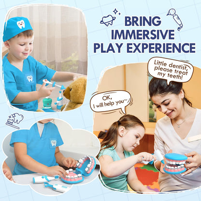 Lehoo Castle Dentist Play Set, Kids Doctor Set, Toy Medical Kits 31 PCS, Pretend Dentist Kit Playset Kids with Doctor Costume Doctor Bag Dental Models, Role Play Set for 3 4 5 Year Boys Girls
