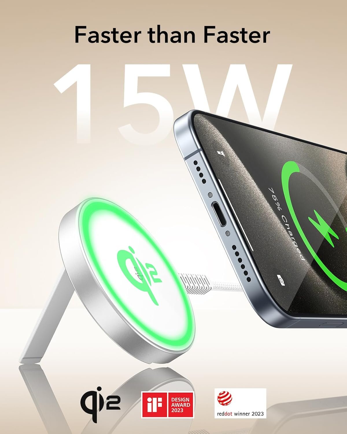 ESR HaloLock Qi2 Wireless Charger with Kickstand, Qi2 15W MagSafe iPhone Charger, Wireless Charging Pad for iPhone 16/15/14/13/12 Series, AirPods Pro, Strong Magnetic Charging with Type-C Cable, White