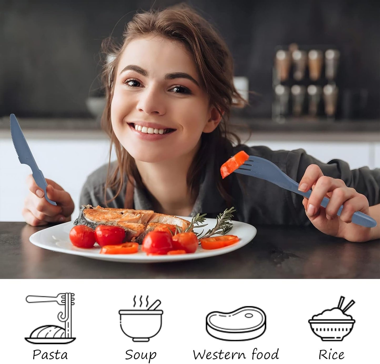 Utensils Set with Case, 4 Sets Reusable Cutlery Set, Plastic Utensil Set Spoon Knife Fork Chopsticks, Portable Flatware Set for Lunch Box, Camping Tableware Set for School Picnic Daily Use