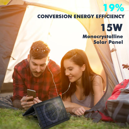 DEWIN Portable Foldable Solar Charger 15W 5V USB Solar Power Bank Waterproof for Phone Tablet Camera and Camping Travel (2 Fold)