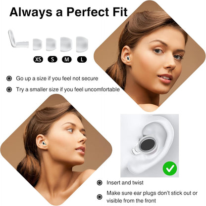 MUTEpodz Ear Plugs for Sleeping Noise Cancelling, 45dB Hearing Protection, Reusable, Super Soft Flexible Silicon Ear Plugs for Sleep, Concerts, Swimming, Anti Snoring, Focus, Travel, 8 Tips Earplugs for Noise Reduction (White)
