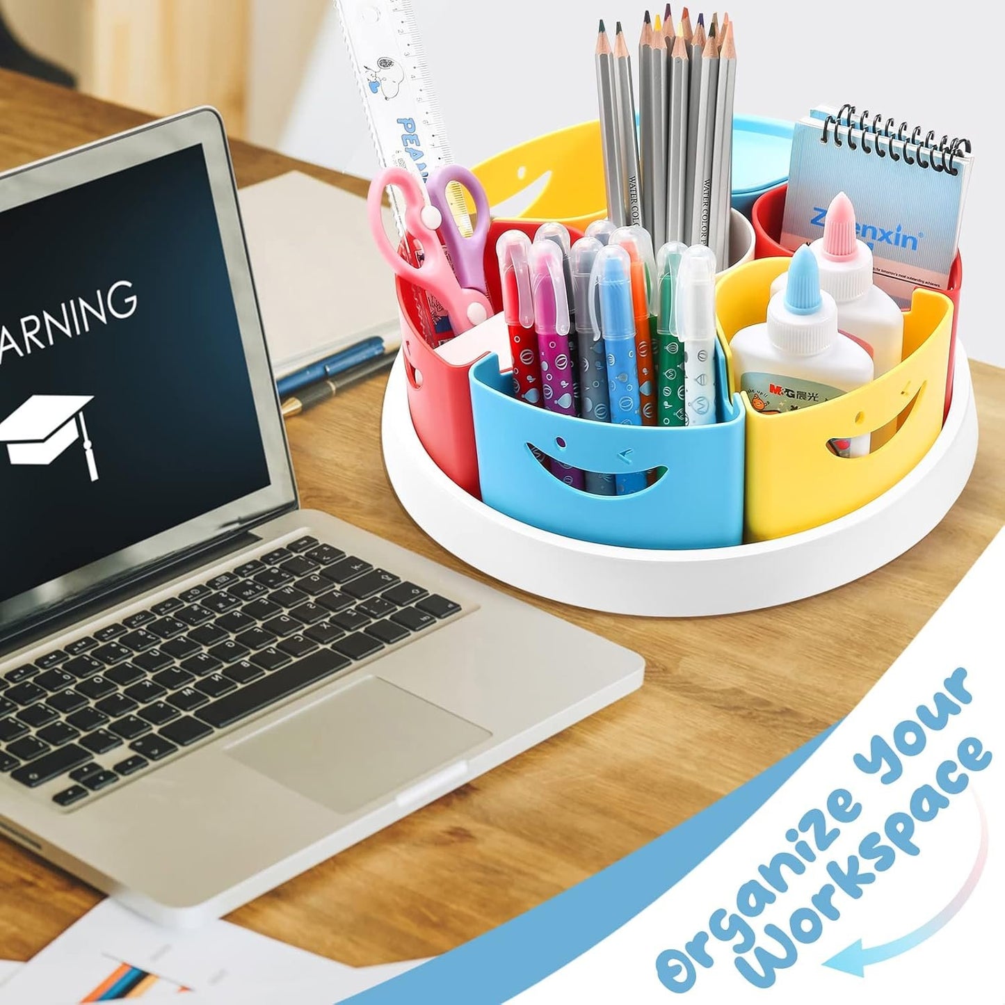 MeCids Rotating Desk Organizer Pencil Holder Art Supply Organizer Storage Caddy for Kids, Lazy Susan Home Office School Classroom Craft Supplies Desktop Organization, 10 Inch