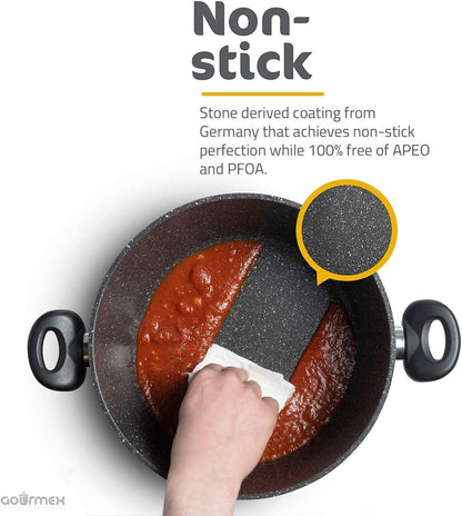 GOURMEX 2L Induction Casserole Pot | Black with Nonstick Coating | Compatible with All Heat Sources | Ideal for Cooking, Boiling and Braising | Includes Glass Lids (1.8L)