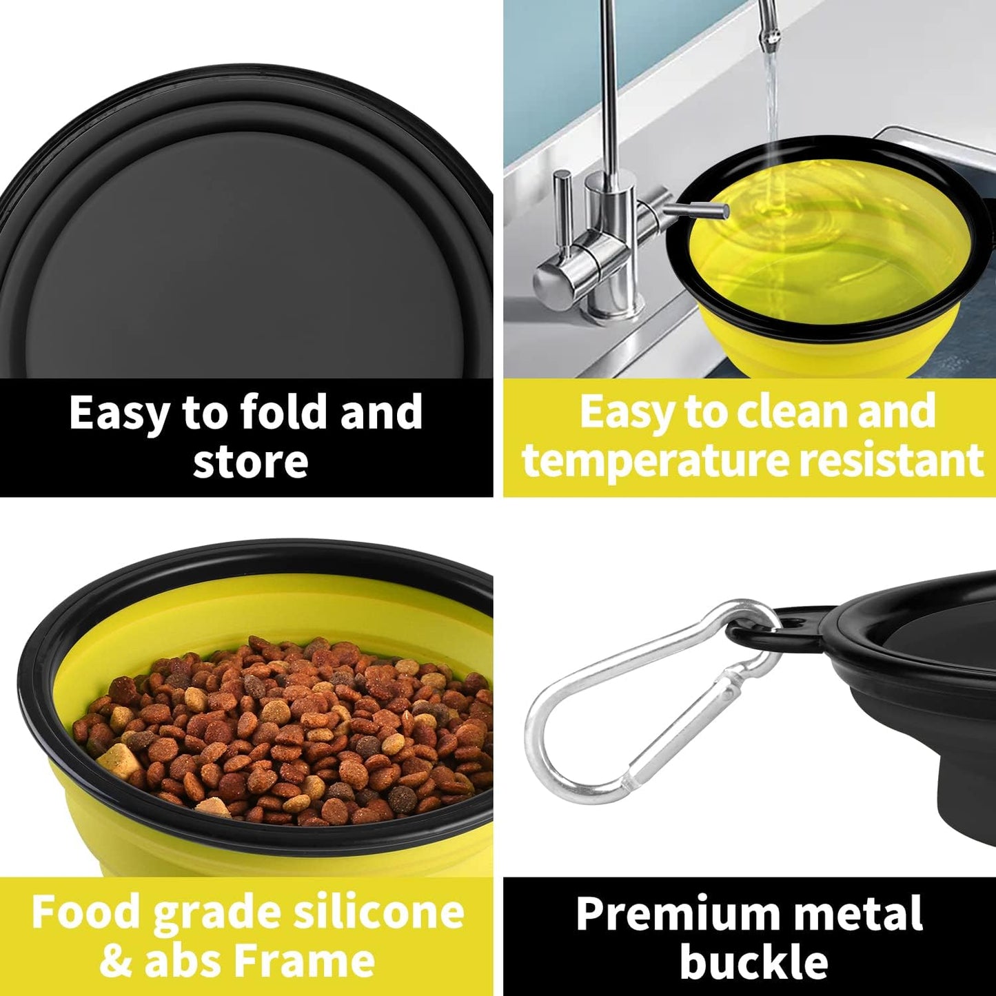 Collapsible Dog Bowls-2 Pack Large Size for Large/ Medium Dogs, Dog Travel Water Bowl, Dog Cat Portable Water Bowl, Dog Pet Feeding Watering Dish Outdoor Hiking Parking Traveling with 2 Carabiners