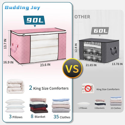 90 L Large Storage Bags 6 Pack Clothes Storage Bins Foldable Closet Organizer Storage Containers Storage and Organization for Blanket Comforters Bed Sheets Pillows (Pink)