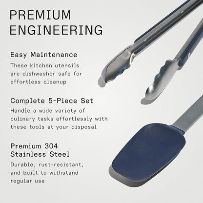 Made In Cookware - Stainless Steel Kitchen Utensil 5-piece Set - Ladle, Tongs, Whisk, Spoonula, Fish Turner