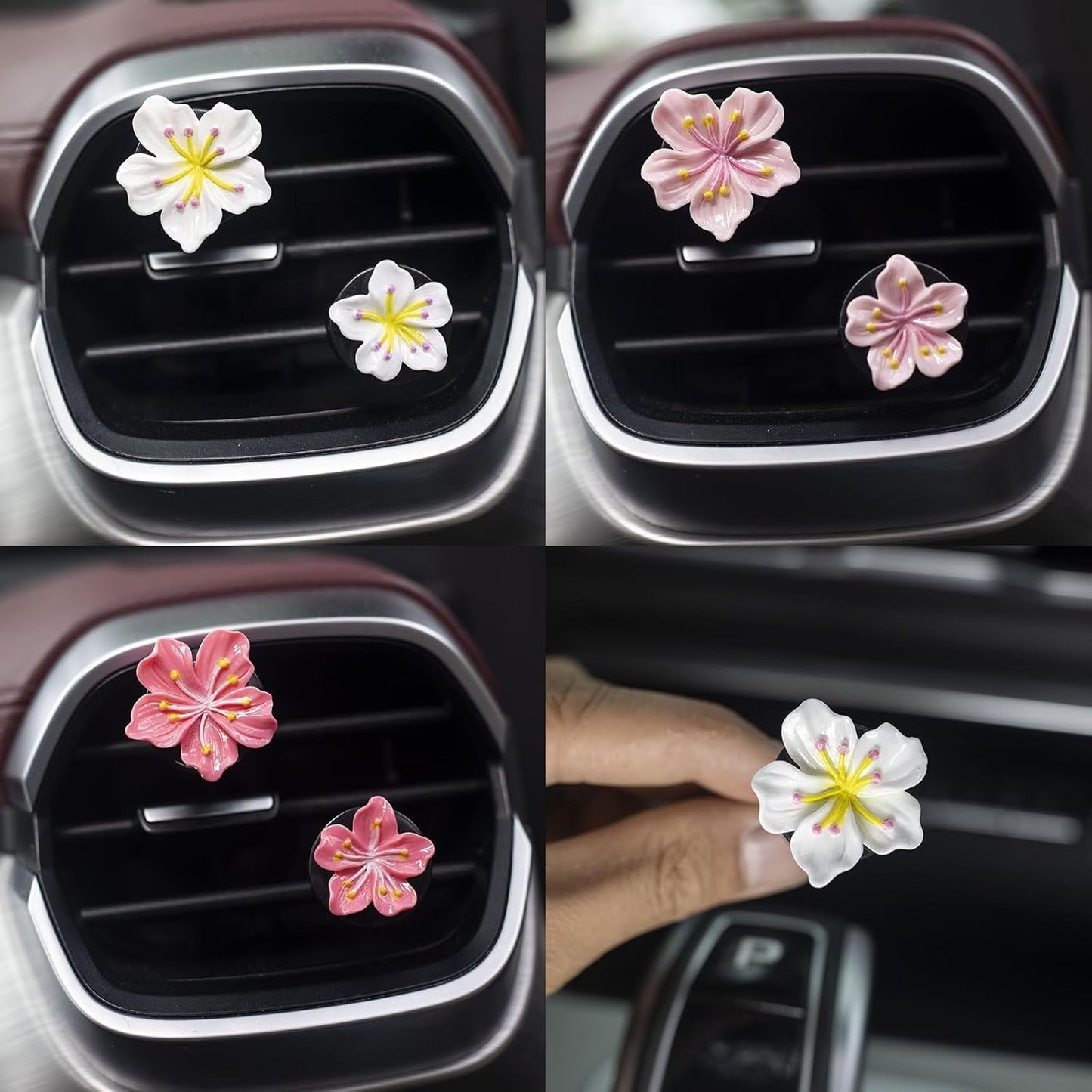 Cute Air Fresheners Vent Clips 6 PCS, Flower Car Air Vent Clips Pink Accessories Interior Aesthetic Women Car Air Conditioning Vents Decorations (Peach Blossom)