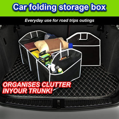 Car Trunk Organizer, Portable Foldable Waterproof Auto Storage Bag with 3 Compartments, Collapsible Cargo Trunk Groceries Organizer, Car Accessories Universal for SUV, Truck, Van, Sedan (Black)