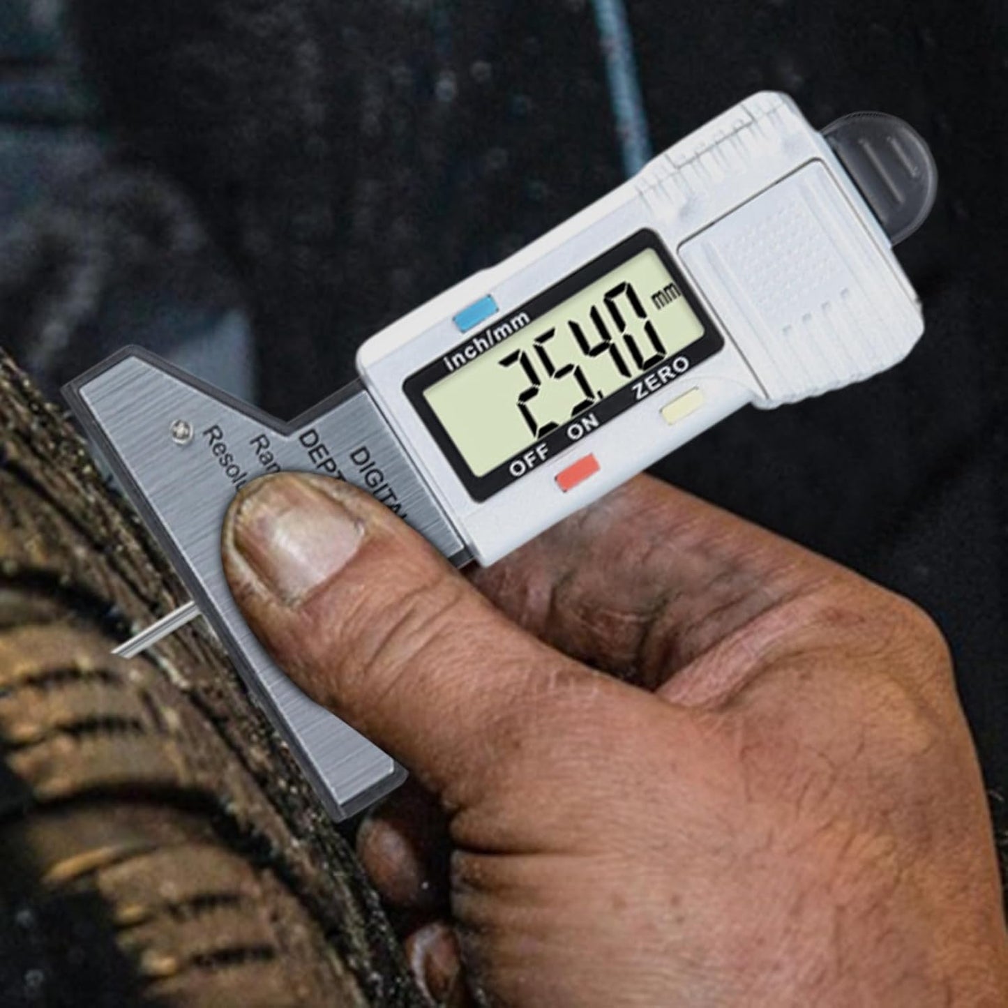 Tire Tread Depth Gauge, Digital Wear Measuring Tool, 0mm Precision with 0-25.4mm Range, Handheld Depth Checker, Ideal for, Motorcycles, Safety Inspections, Garage Use