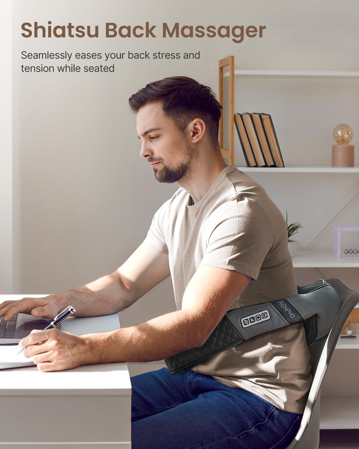 Renpho Neck Back Massager with Heat, Shoulder Massager with Electric Deep Tissue Kneading Massage, Pain Relief on Waist, Leg, Calf, Foot, Arm, Full Body, Muscles, Use at Home,Office