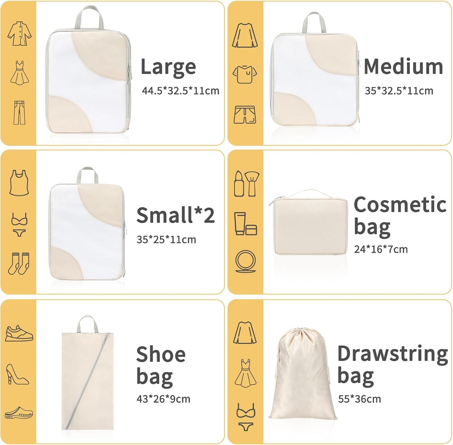 Joyoldelf Packing Cubes for Suitcases Beige