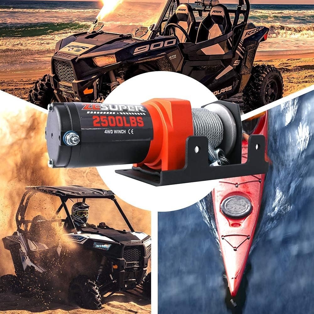 ZESUPER Winch Electric12V 2500LBS/1135KG with Steel Rope for Boat Trailer ATV UTV Quad Little Electric Winch 4WD Automotive Accessories Safety Rescue Tool