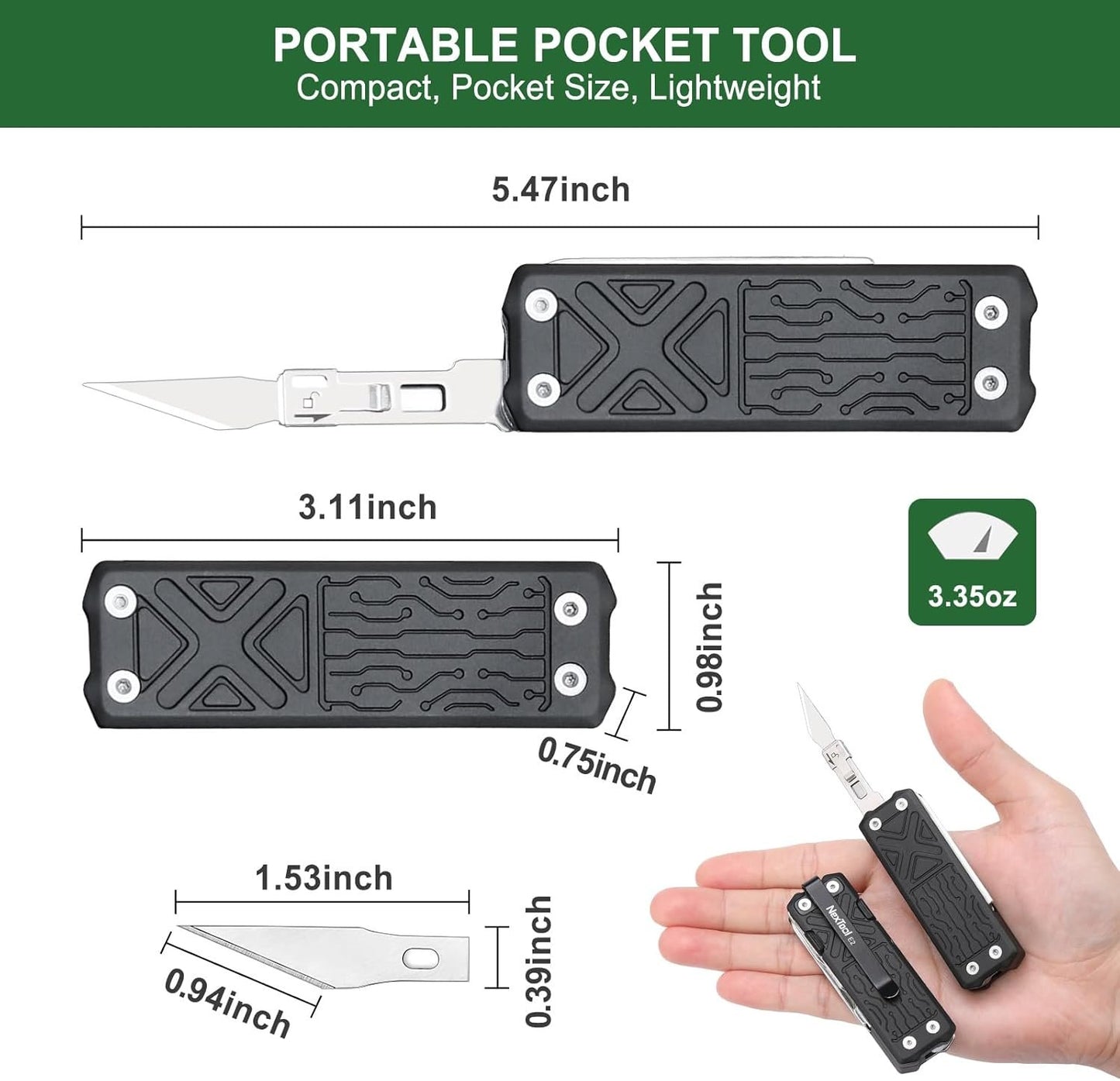 NexTool Pocket Tool E1, Pocket Knife Multi-Tool with Replaceable Folding Utility Knife, Dual Head Screwdriver and Scissors, Mini Multitool for EDC Carry, Engraving, Cutting and Repair, Small Multitool