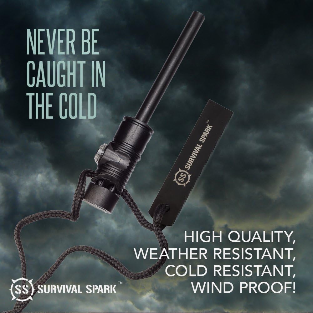 Survival Spark Magnesium Survival Fire Starter with Compass and Whistle