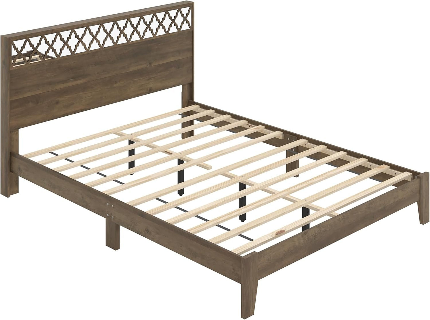 Galano Aideliz Wood Platform Queen Bed Frame with Headboard, Mattress Foundation with Wood Slat Support, No Box Spring Needed, Easy Assembly, Knotty Oak
