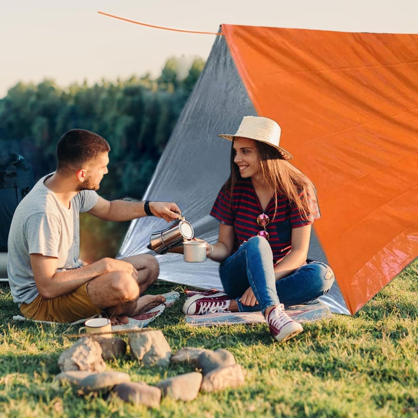 Tent Shelter - Camping Survival Tent Kit,Lightweight Windproof Waterproof Lifesaving Gear Tarp Sleeping Bag Thermal Sack Blanket for Camping Hiking Outdoor Activities