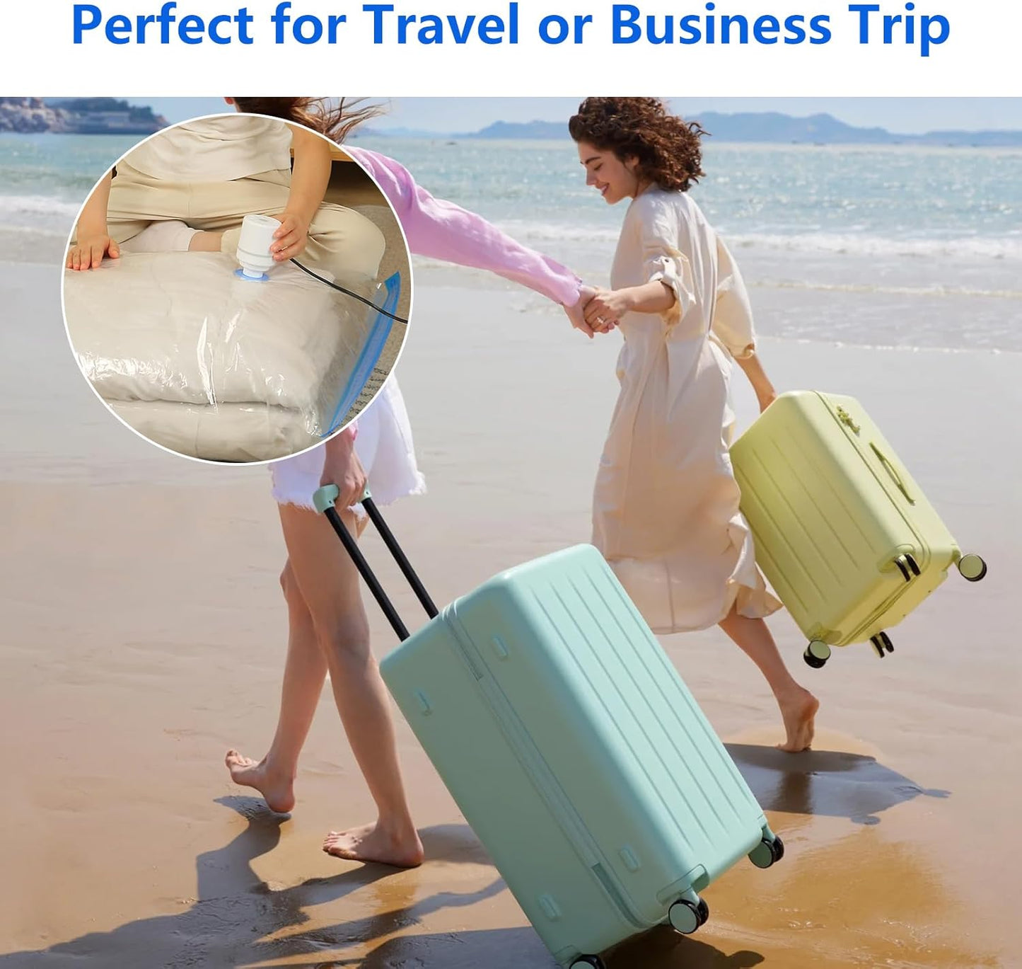 8 Pieces Vacuum Bags Clothes with Electric Pump, 2 Jumbo, 3 Large, 3 Medium, Vacuum Bags for Blankets, Duvets, Pillows, Quilts, Travel, Moving