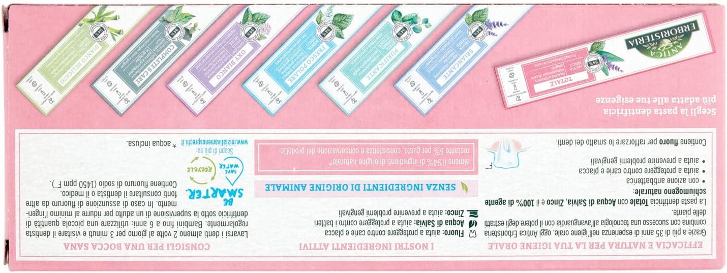 Antica Erboristeria - Total Toothpaste with Antibacterial Action, Prevents Gum Problems, Protection Against Caries, Sage and Zinc Taste - 75ml x 2