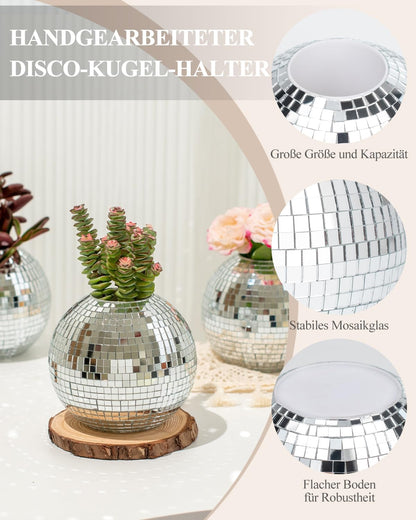RGBDOT Disco Ball Desk Pencil Holder - Disco Ball Pen & Make Up Brush Organizer with Silver Sequins, Disco Accessory, Office Home or Bedroom Decor, 4 in