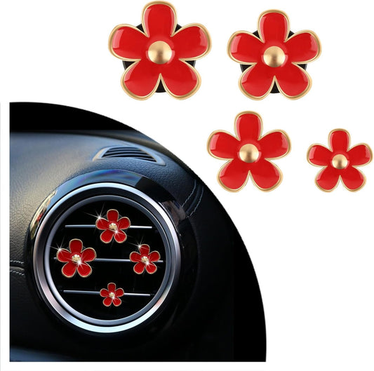 8PCS Car Vent Clips with Daisy Flower Style,Cute Car Air Vent Clips Car Decor for Dashboard,Stylish Car Clips for Vents Accessories Interior for Women for Most Cars (Red)