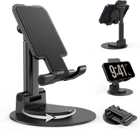 BHHB Adjustable Phone Stand, Adjustable Mobile Phone Stand, Foldable Angle and Height Adjustable Phone Holder Compatible with All Mobile Phones (Black)